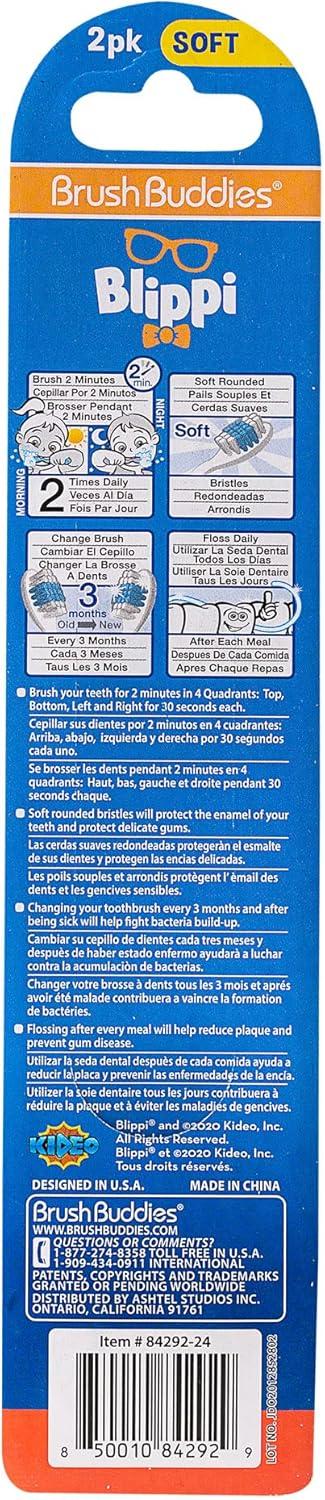 image:imageBrush Buddies Blippi Kids Toothbrushes Manual Toothbrushes for Kids Toothbrush for Toddlers 24 Years Blippi Childrens Toothbrush Soft Toothbrushes 2PK