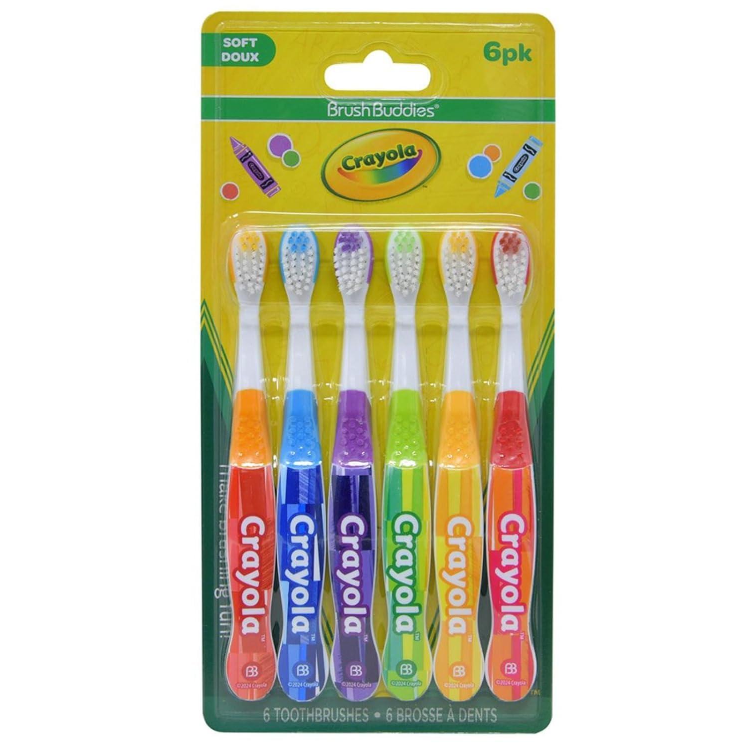 image:imageBrush Buddies Crayola Kids Toothbrushes 6PK Soft Manual Toothbrushes for Toddlers amp Children Ages 24 BPAFree Colorful Designs Gentle Bristles Fun Crayola Toothbrush Set