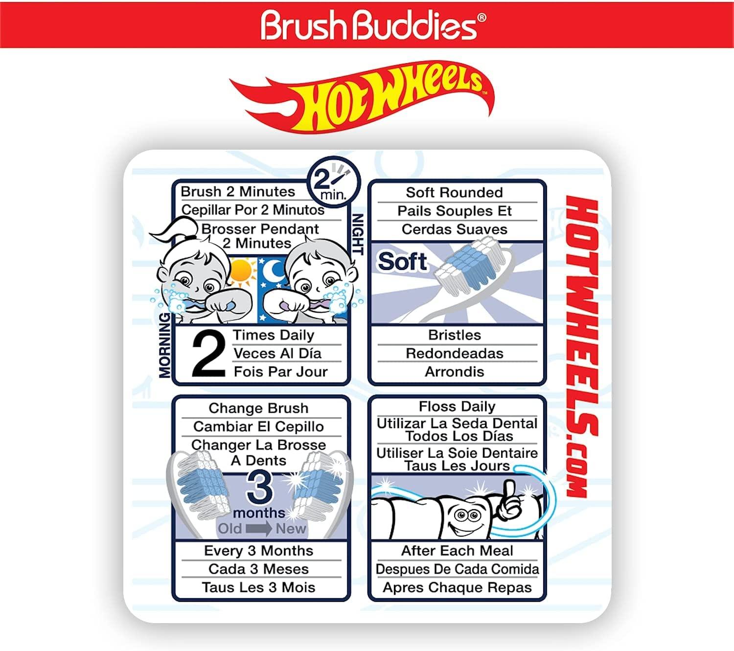 image:imageBrush Buddies Hot Wheels Manual Toothbrushes for Kids 3 Pack Soft Bristled Childrens Toothbrushes with Fun MultiColored Designs AntiSlip Grip Handles Perfect for Toddlers Home Use or TravelMulticolor