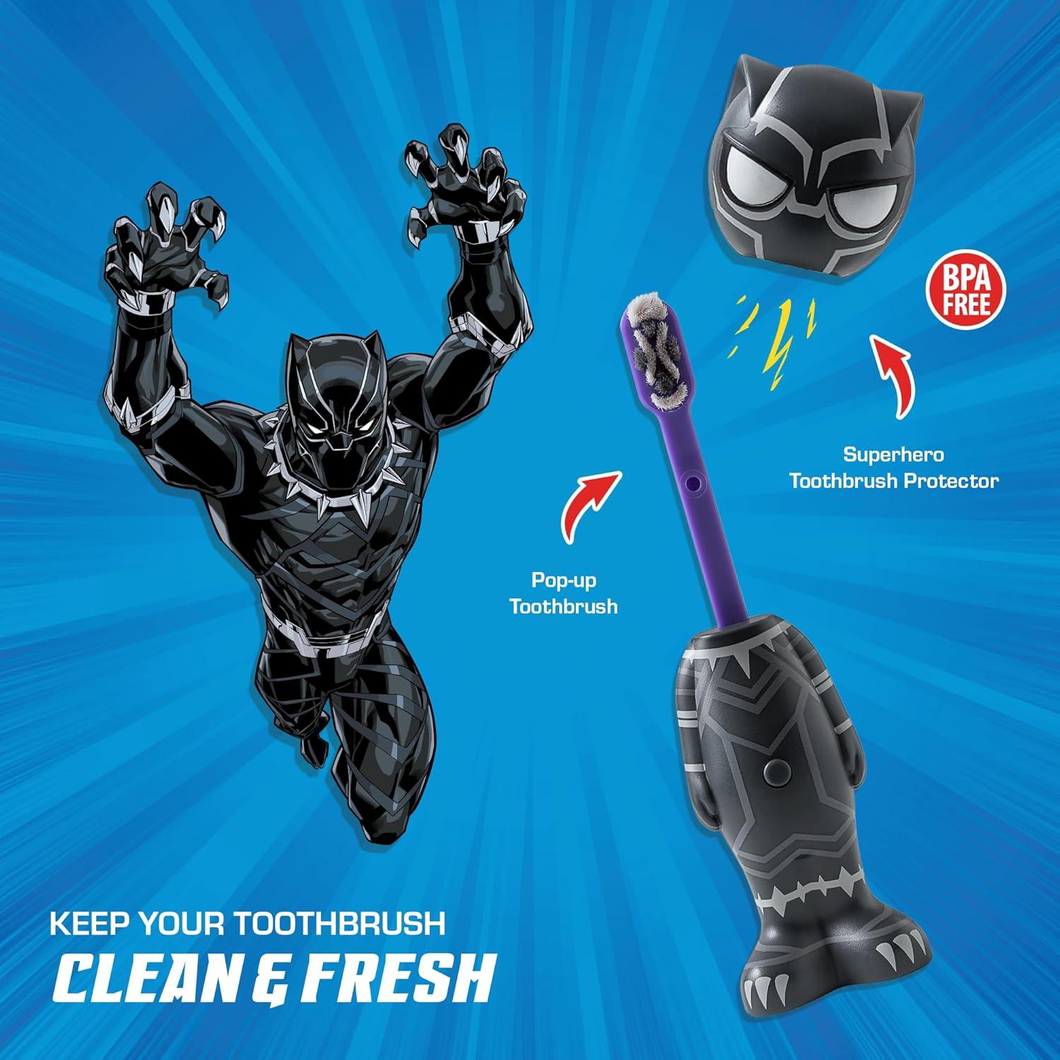 image:imageBrush Buddies Marvel Black Panther Kids Toothbrush Soft amp Rounded Bristles Poppin Fun Superhero Toothbrush