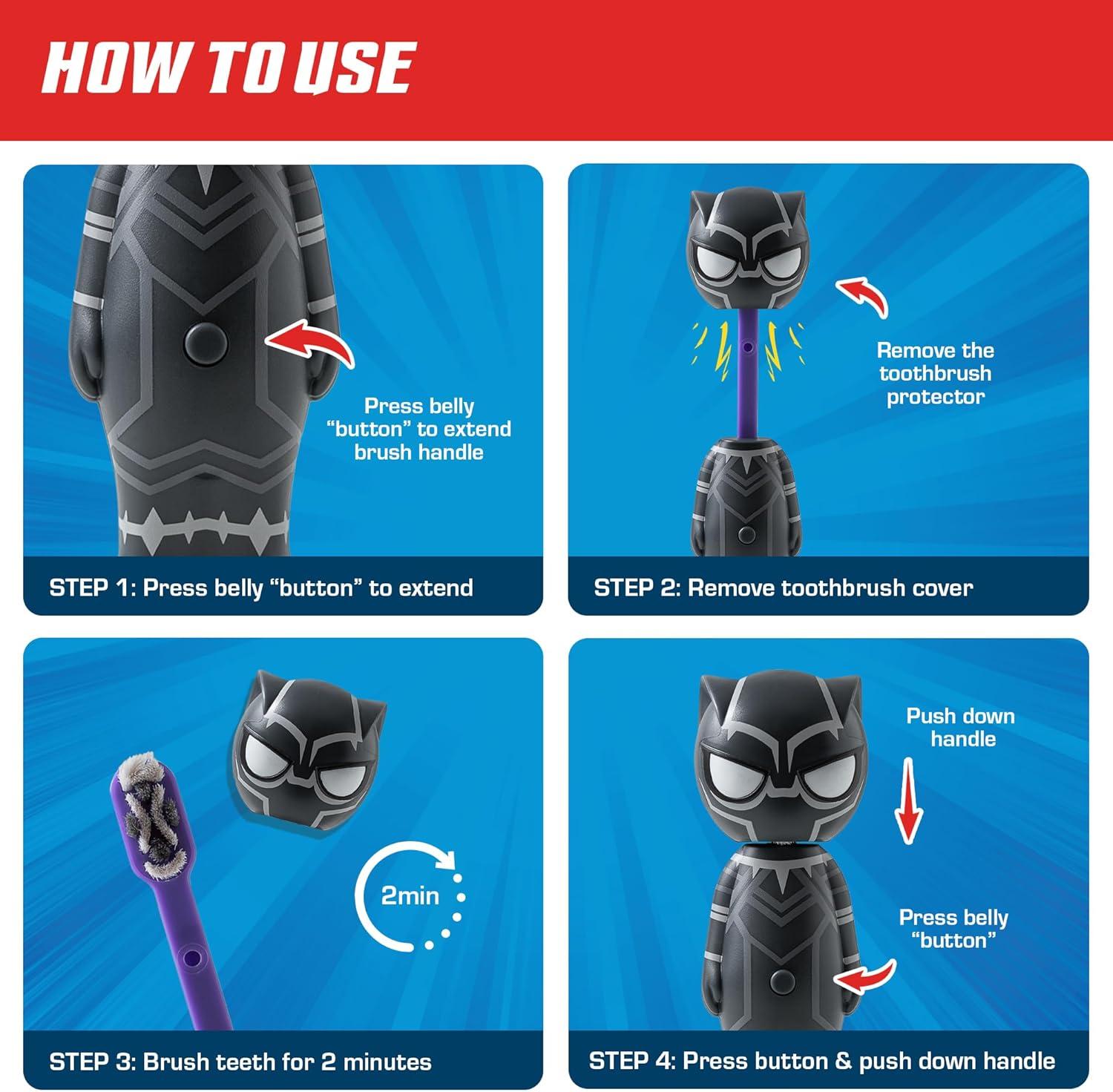 image:imageBrush Buddies Marvel Black Panther Kids Toothbrush Soft amp Rounded Bristles Poppin Fun Superhero Toothbrush