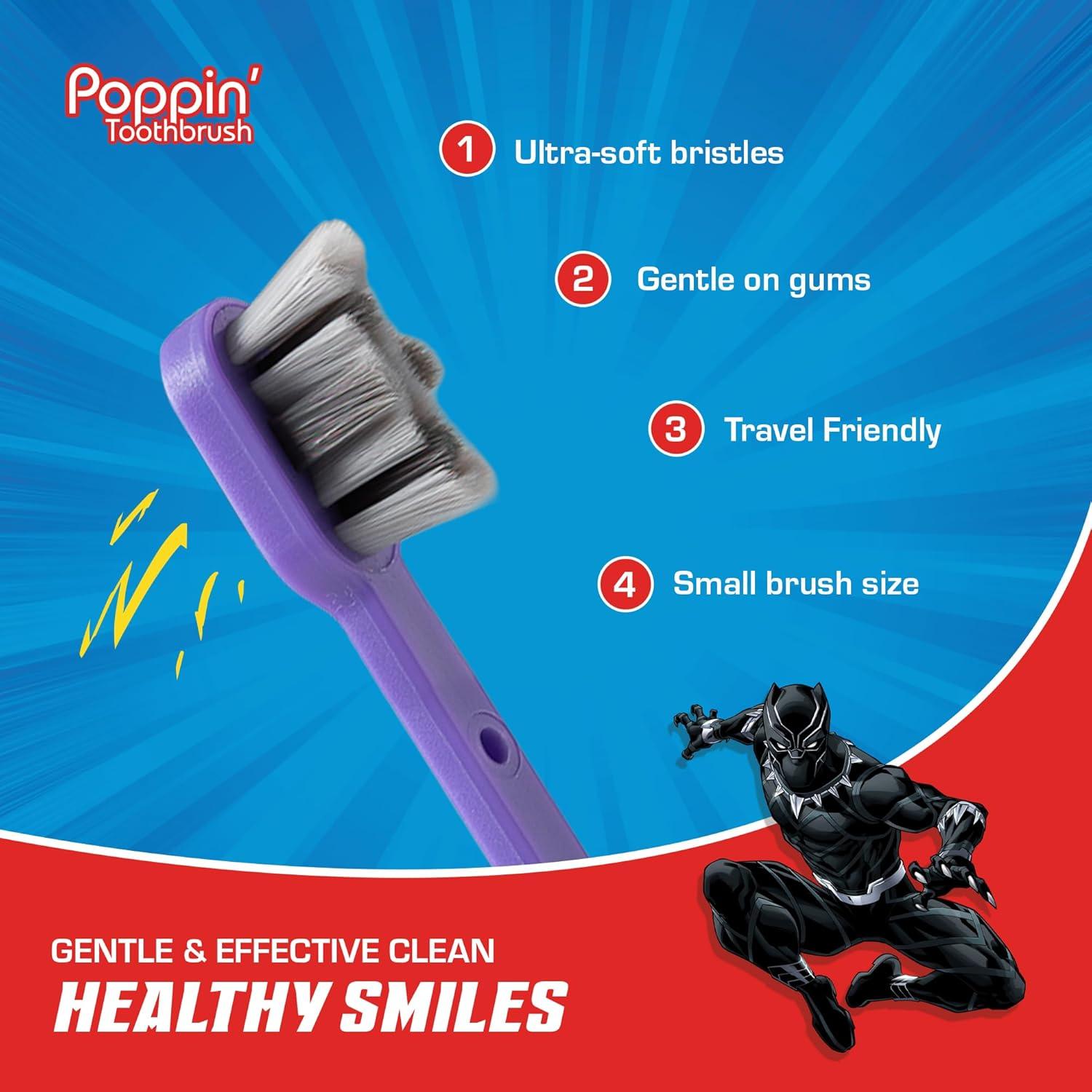 image:imageBrush Buddies Marvel Black Panther Kids Toothbrush Soft amp Rounded Bristles Poppin Fun Superhero Toothbrush