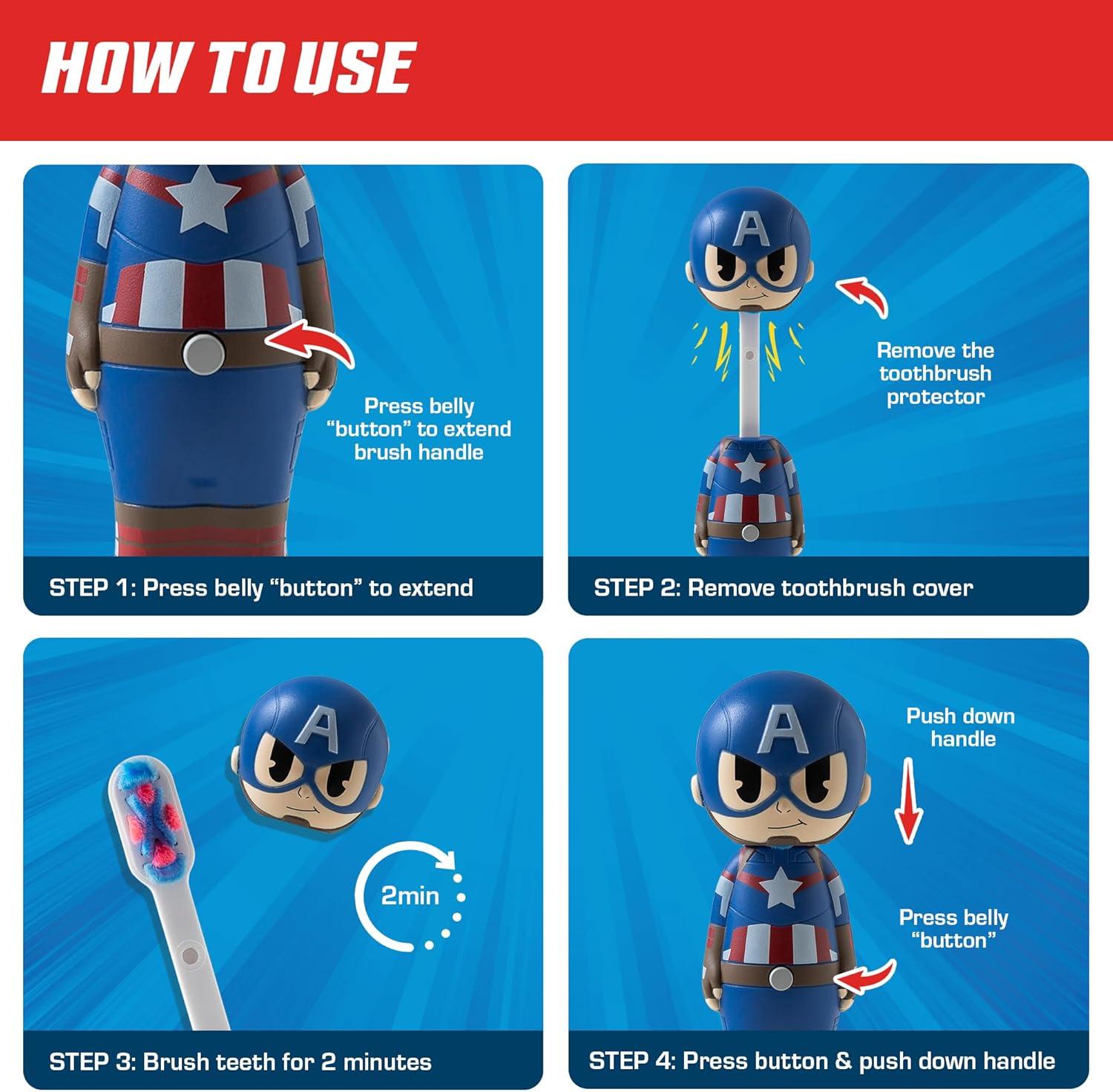 image:imageBrush Buddies Marvel Captain America Kids Toothbrush Soft Rounded Bristles Poppin Fun Superhero Toothbrush Cover