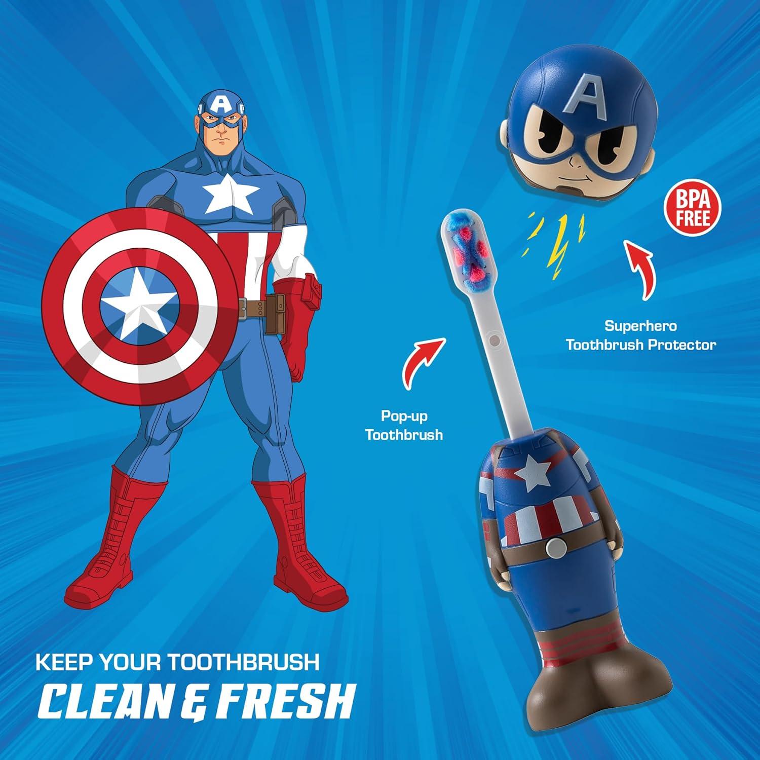 image:imageBrush Buddies Marvel Captain America Kids Toothbrush Soft Rounded Bristles Poppin Fun Superhero Toothbrush Cover
