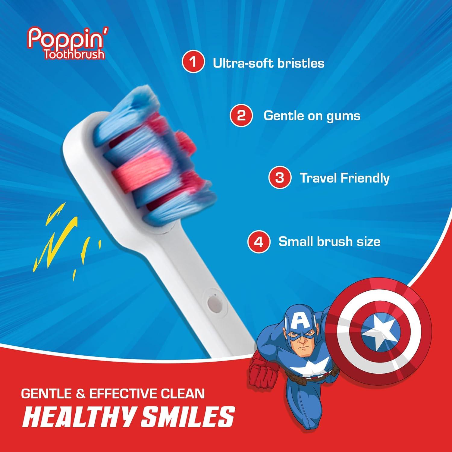 image:imageBrush Buddies Marvel Captain America Kids Toothbrush Soft Rounded Bristles Poppin Fun Superhero Toothbrush Cover
