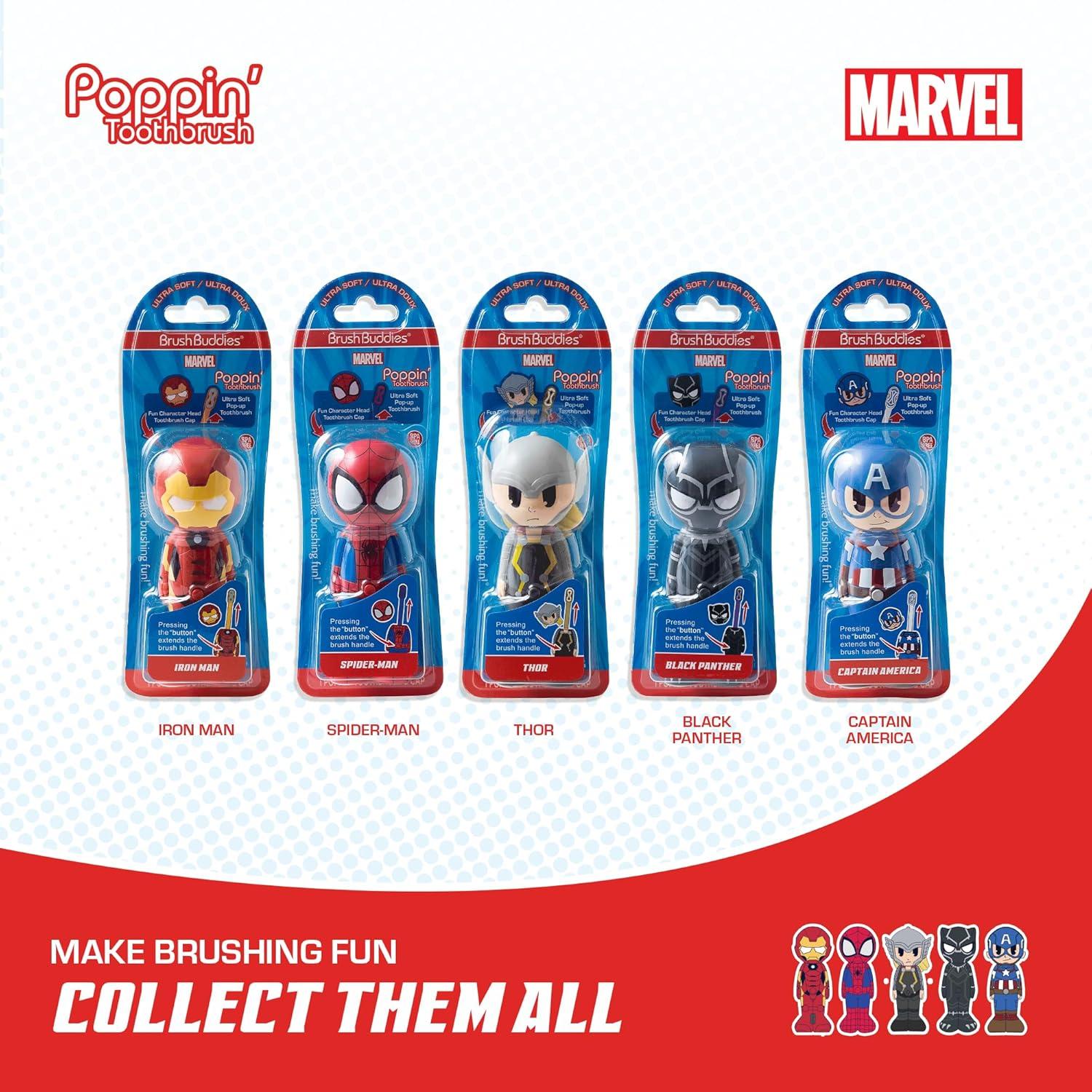 image:imageBrush Buddies Marvel Iron Man Kids Toothbrush Soft Rounded Bristles Poppin Fun Superhero Toothbrush Cover