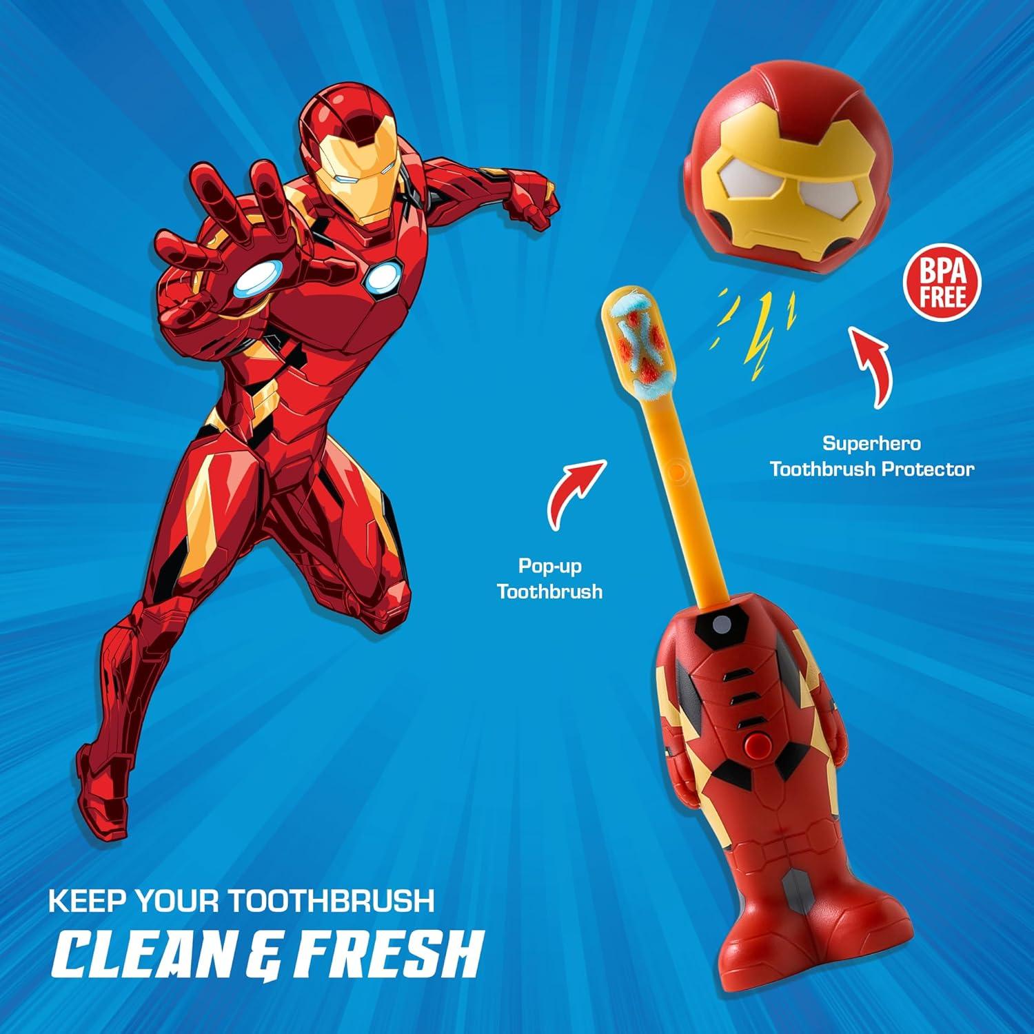 image:imageBrush Buddies Marvel Iron Man Kids Toothbrush Soft Rounded Bristles Poppin Fun Superhero Toothbrush Cover