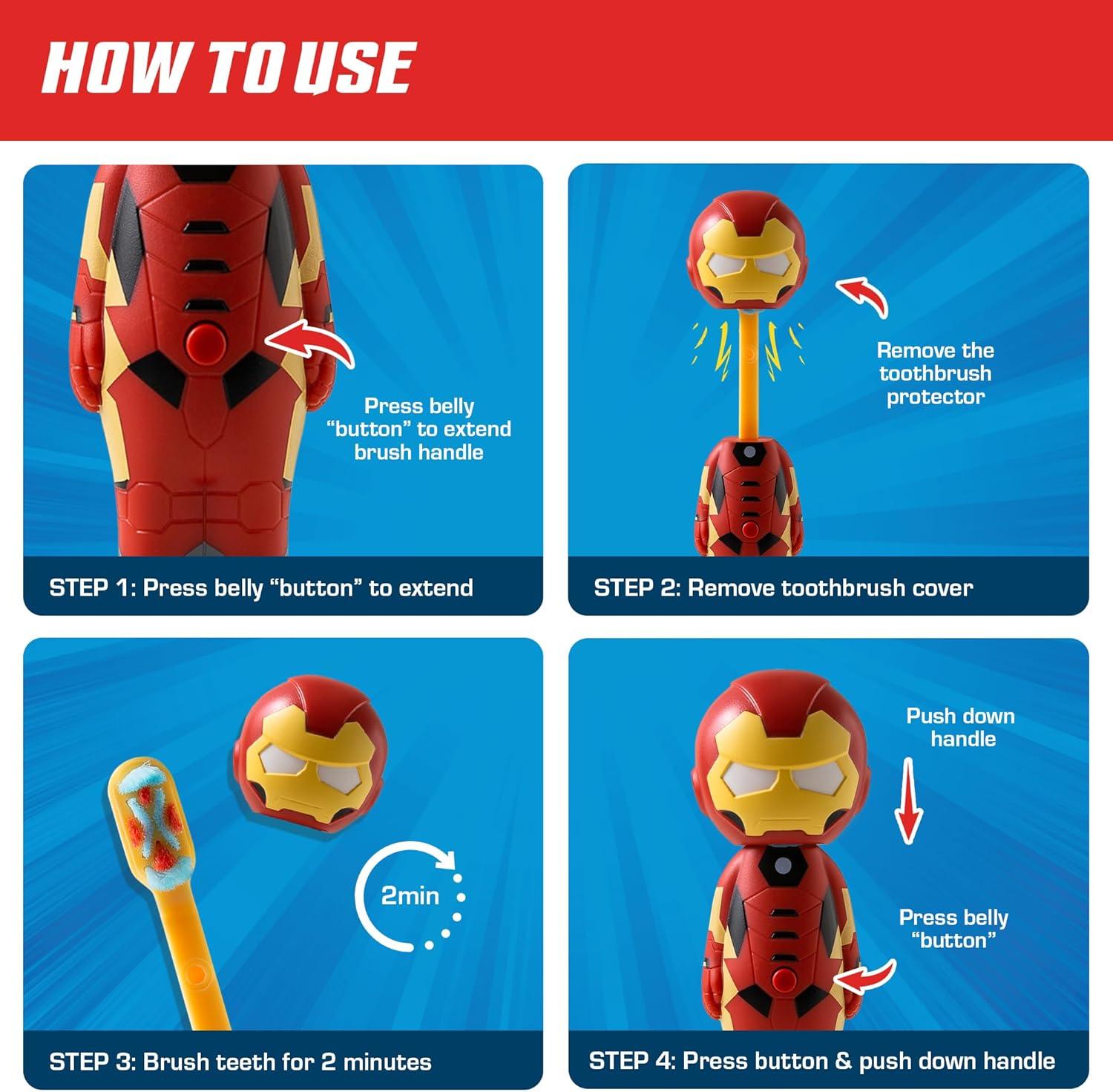 image:imageBrush Buddies Marvel Iron Man Kids Toothbrush Soft Rounded Bristles Poppin Fun Superhero Toothbrush Cover