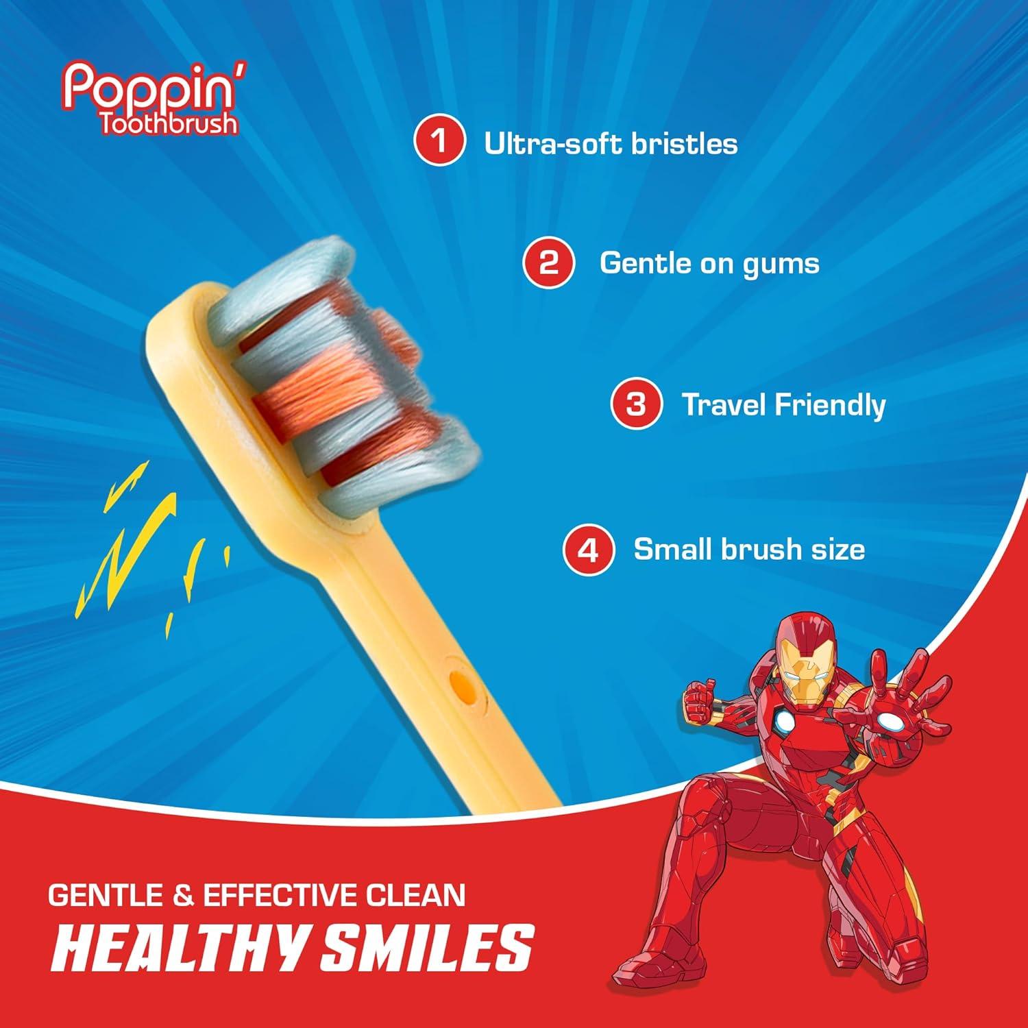 image:imageBrush Buddies Marvel Iron Man Kids Toothbrush Soft Rounded Bristles Poppin Fun Superhero Toothbrush Cover