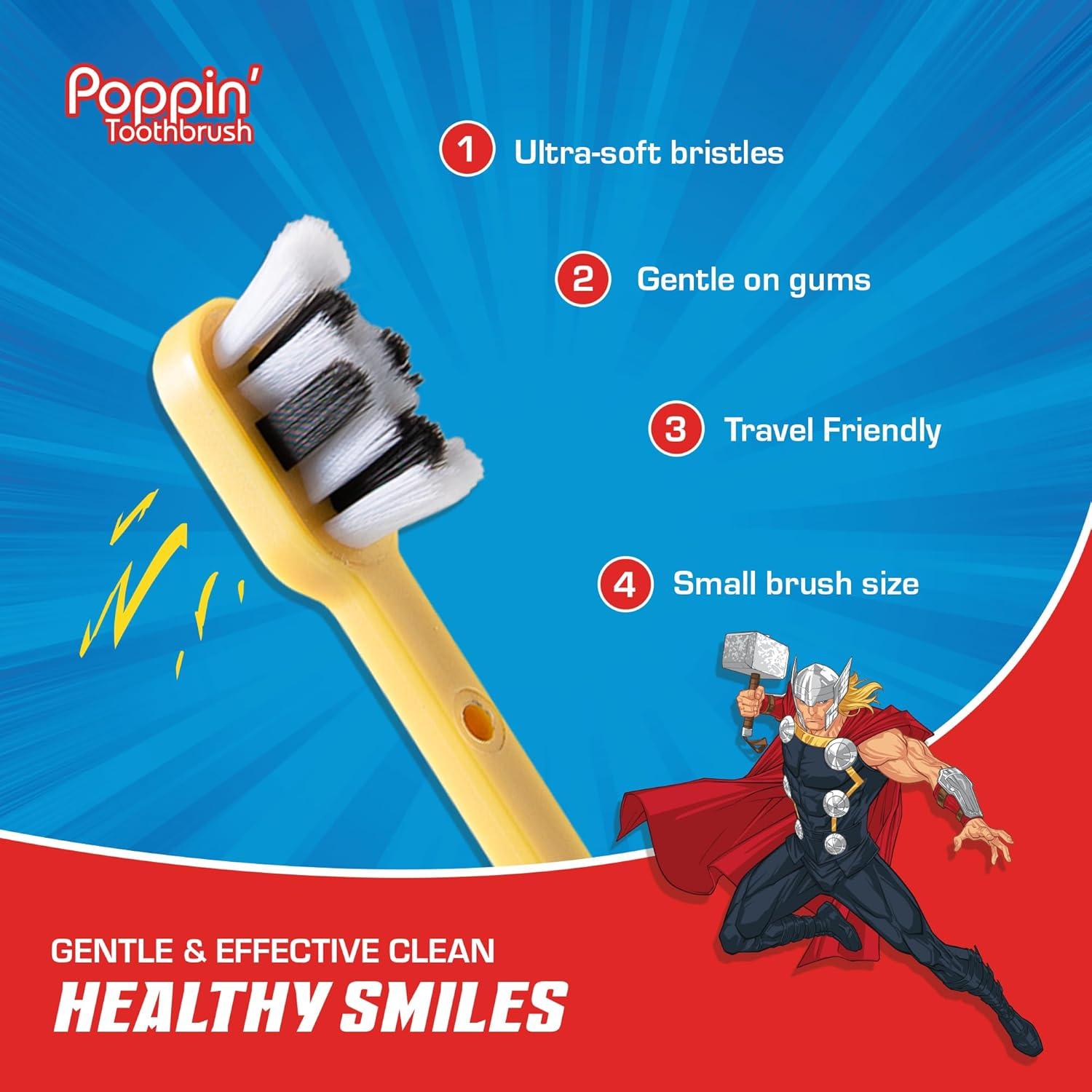 image:imageBrush Buddies Marvel Thor Kids Toothbrush Soft Rounded Bristles Poppin Fun Superhero Toothbrush Cover