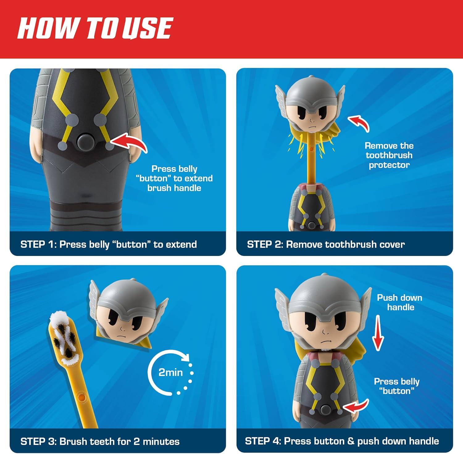 image:imageBrush Buddies Marvel Thor Kids Toothbrush Soft Rounded Bristles Poppin Fun Superhero Toothbrush Cover