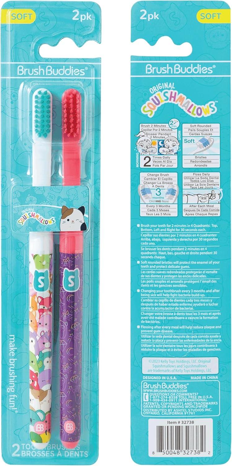 image:imageBrush Buddies Squishmallows Assorted Manual Toothbrushes Soft Toothbrushes Toothbrushes for Kids and Adults 4PK1 Count Pack of 2