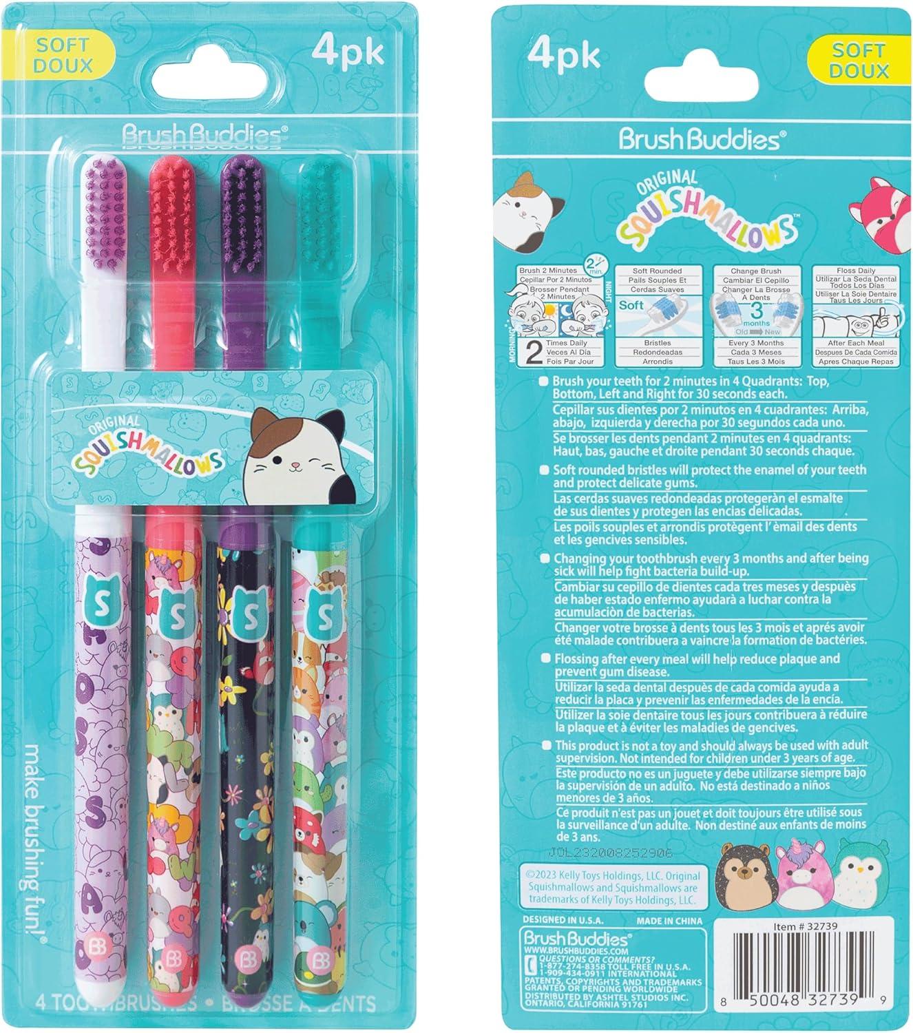 image:imageBrush Buddies Squishmallows Assorted Manual Toothbrushes Soft Toothbrushes Toothbrushes for Kids and Adults 4PK1 Count Pack of 4