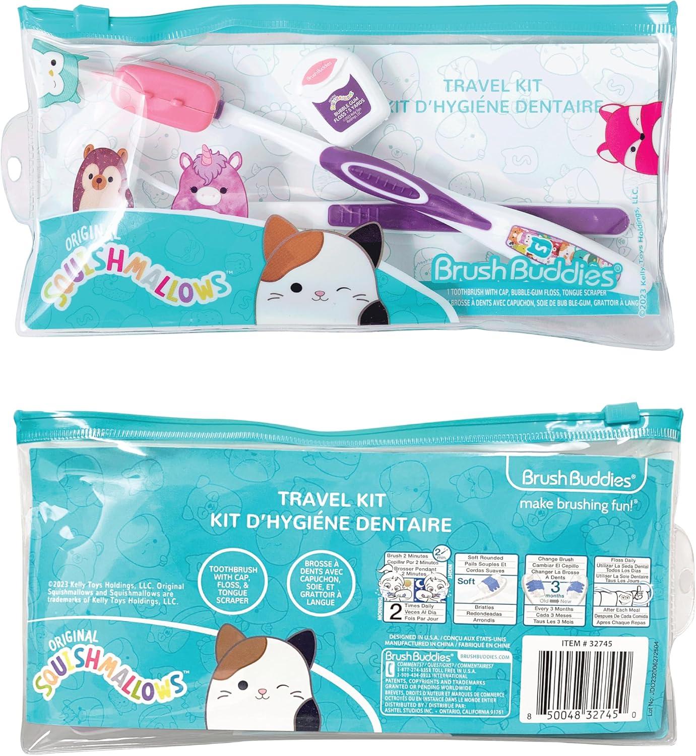 image:imageBrush Buddies Squishmallows Toothbrush Travel Kit Dental Kit with Toothbrush Tongue Scraper and Floss