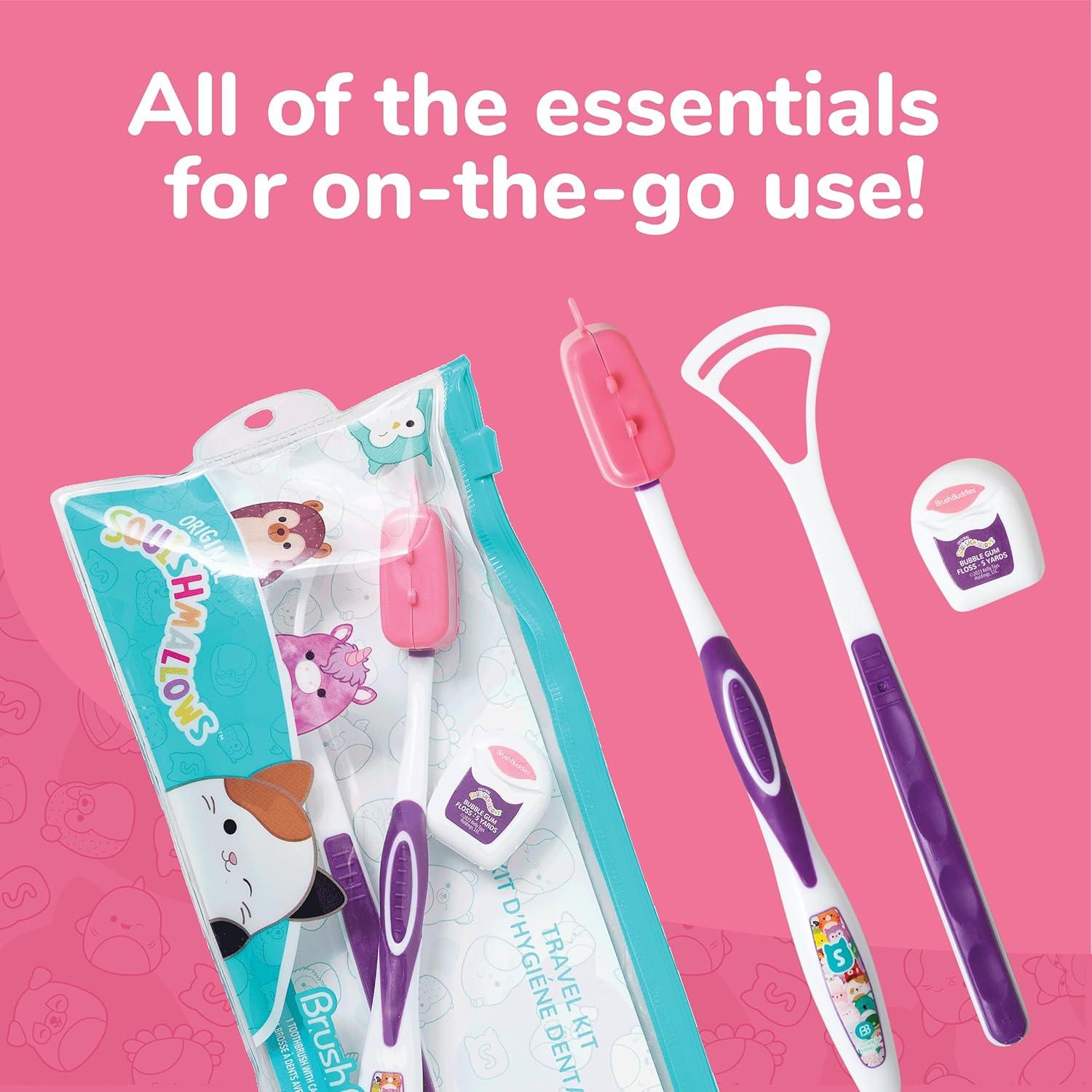 image:imageBrush Buddies Squishmallows Toothbrush Travel Kit Dental Kit with Toothbrush Tongue Scraper and Floss