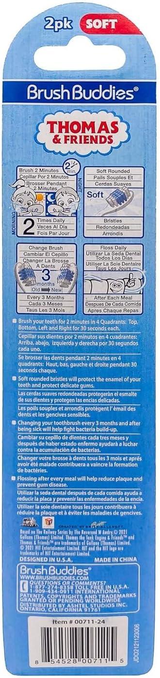 image:imageBrush Buddies Thomas and Friends Kids Toothbrush Twin Pack Manual Toothbrushes for Toddlers amp Children Ages 3 Soft Bristles Green amp Blue Character Toothbrush for Boys amp Girls