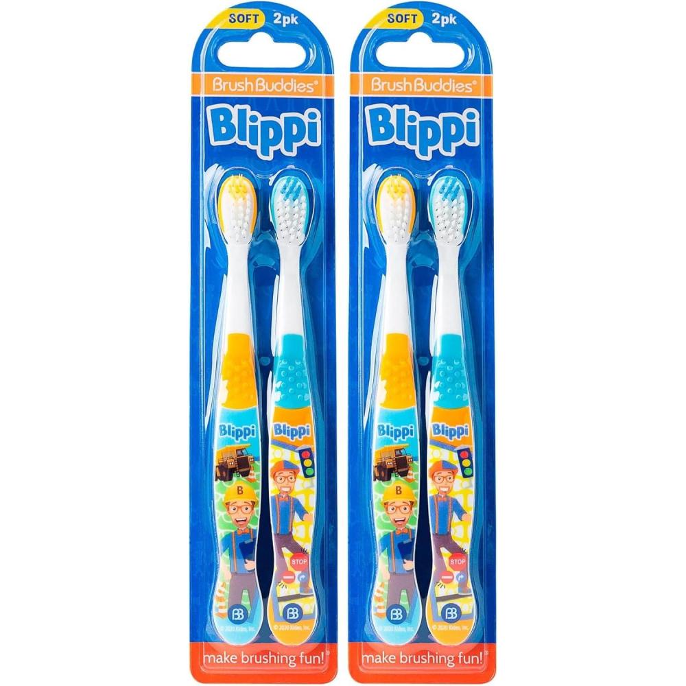 image:imageBrush Buddies Blippi Kids Toothbrushes Manual Toothbrushes for Kids Toothbrush for Toddlers 24 Years Blippi Childrens Toothbrush Soft Toothbrushes 6PK2 Count Pack of 2