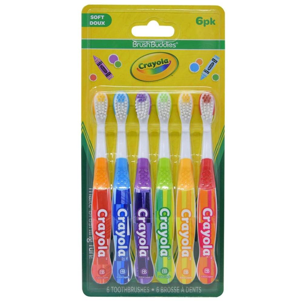 image:imageBrush Buddies Crayola Kids Toothbrushes 6PK Soft Manual Toothbrushes for Toddlers amp Children Ages 24 BPAFree Colorful Designs Gentle Bristles Fun Crayola Toothbrush Set