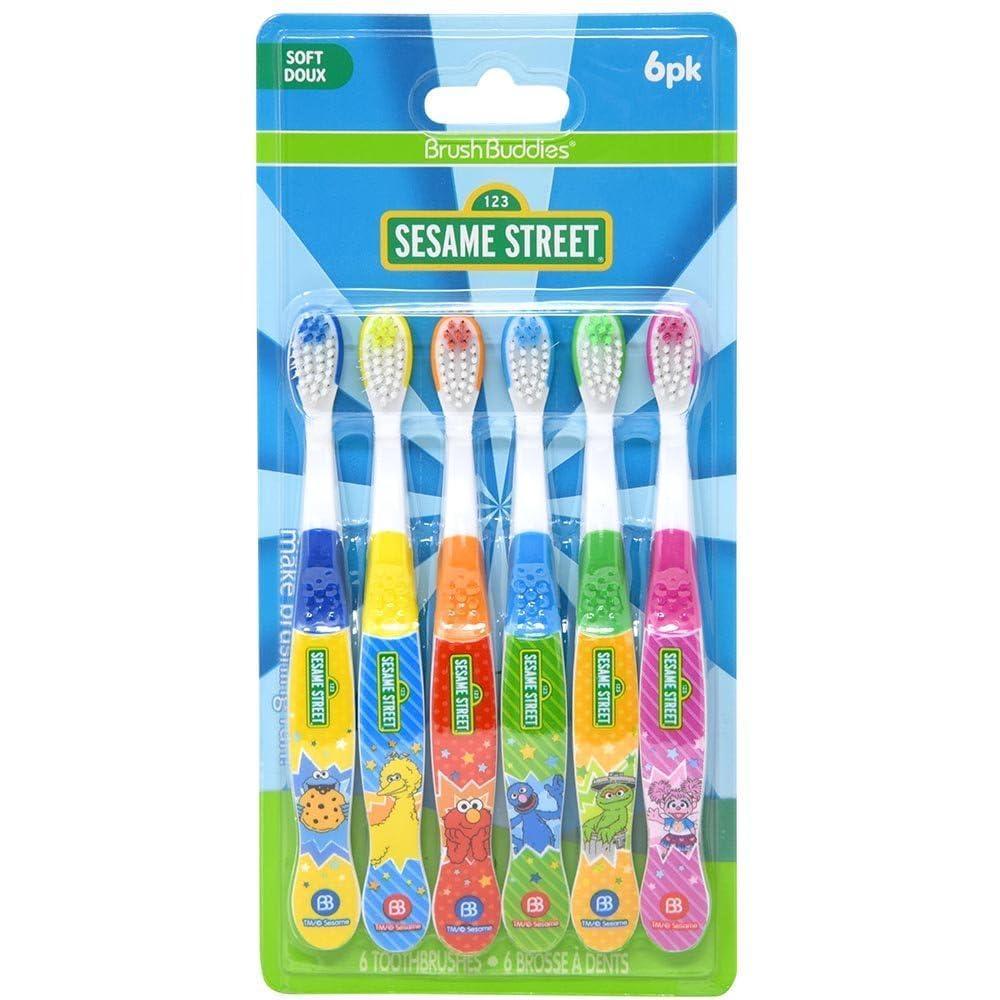 image:imageBrush Buddies Sesame Street Toothbrushes for Kids Soft Bristle Toddler Toothbrushes Ages 24 Fun Sesame Street Designs 6Count Set