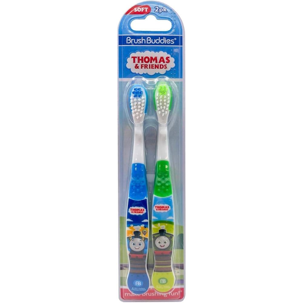 image:imageBrush Buddies Thomas and Friends Kids Toothbrush Twin Pack Manual Toothbrushes for Toddlers amp Children Ages 3 Soft Bristles Green amp Blue Character Toothbrush for Boys amp Girls