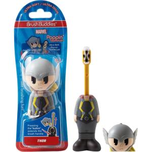 Brush Buddies Marvel Thor Kids Toothbrush, Soft Rounded Bristles, Poppin’ Fun Superhero Toothbrush Cover