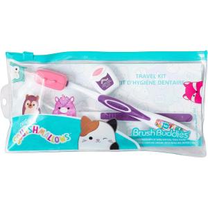 Brush Buddies Squishmallows Toothbrush Travel Kit, Dental Kit with Toothbrush, Tongue Scraper, and Floss