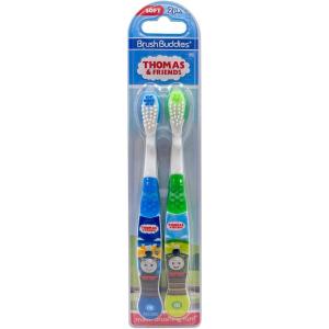 Brush Buddies Thomas and Friends Kids Toothbrush Twin Pack – Manual Toothbrushes for Toddlers & Children Ages 3+ – Soft Bristles – Green & Blue – Character Toothbrush for Boys & Girls